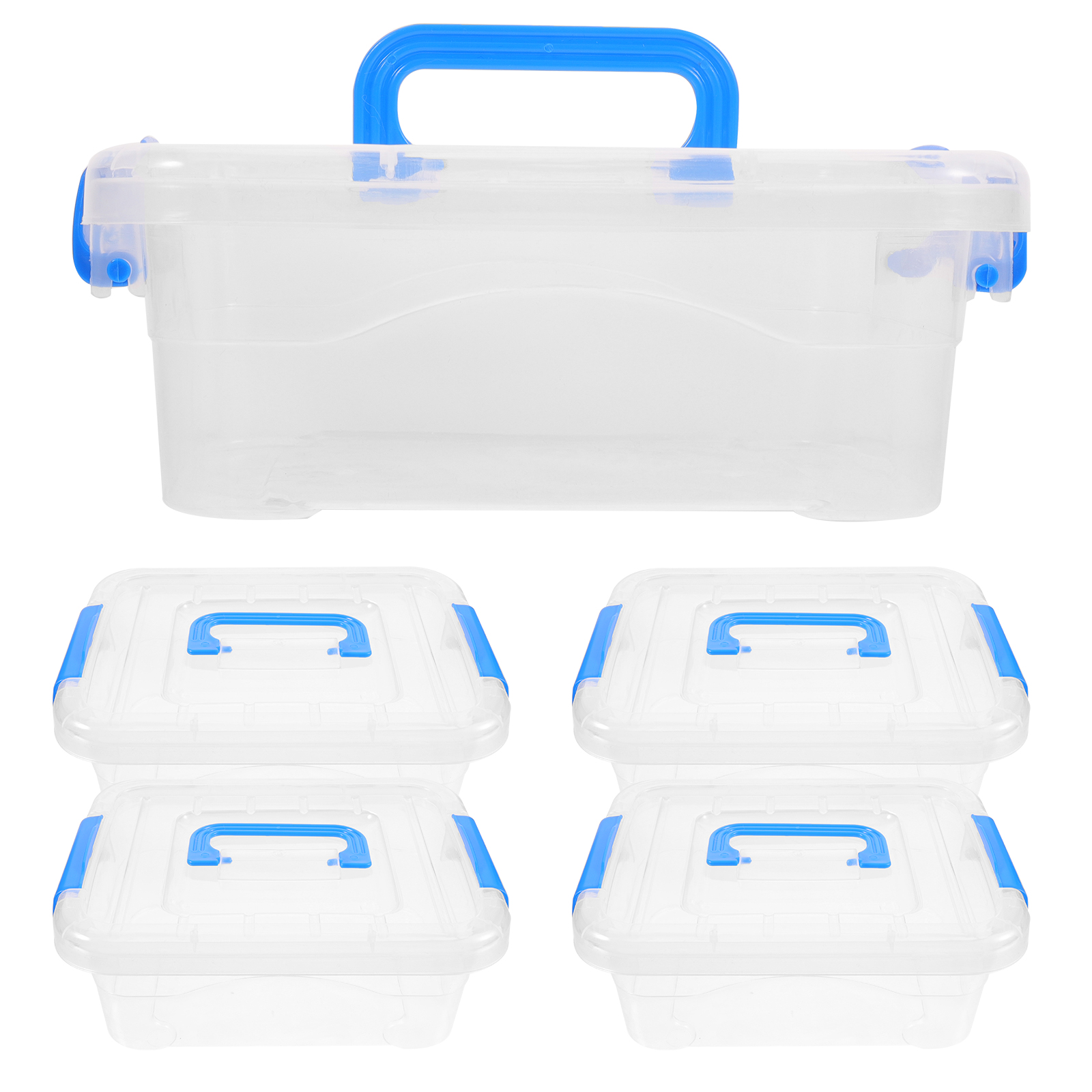 5pcs Transparent Desktop Storage Box Toy Packing Box Plastic Carrying Case  with Handle 